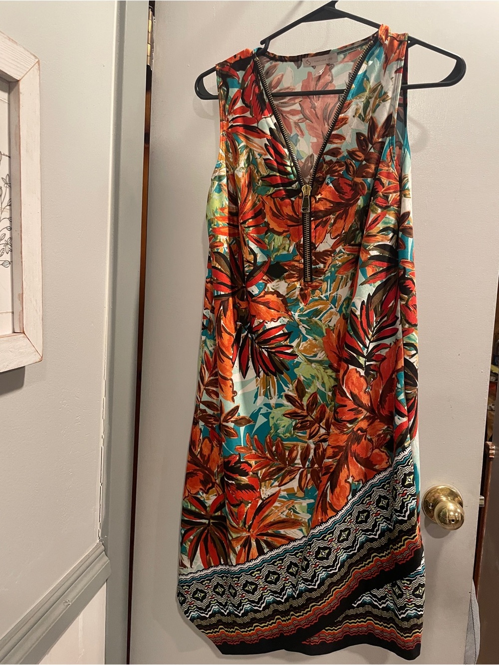 CB Established 1962 Sleeveless Orange & Teal Floral Dress with Front Zip size S